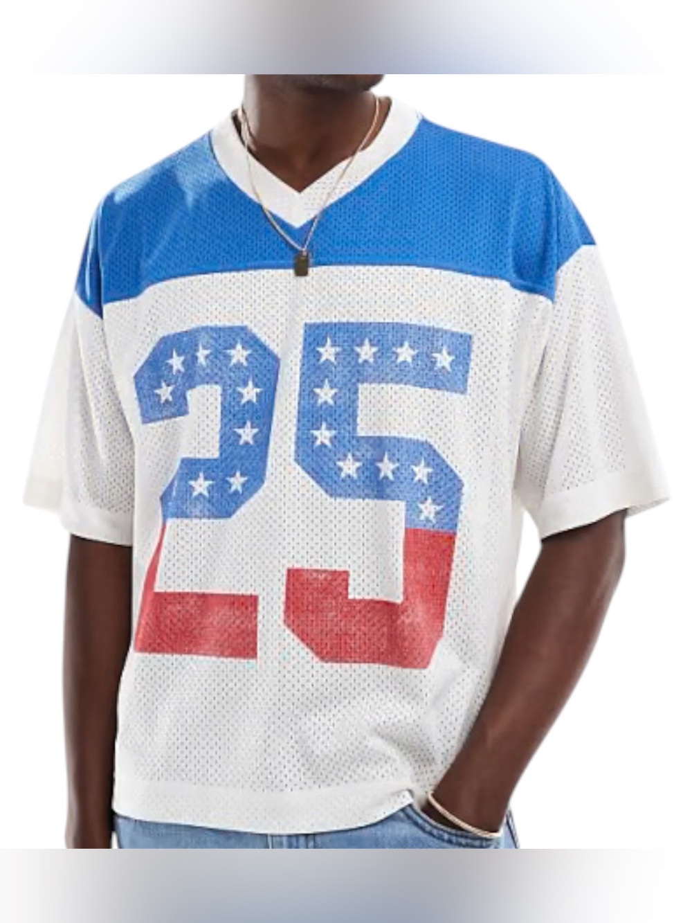NWOT Hollister Jersey Mens XL Red White & Blue Boxy American Flag Football #25